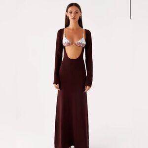 Peppermayo Adora Long Sleeve Knit Maxi Dress - Chocolate